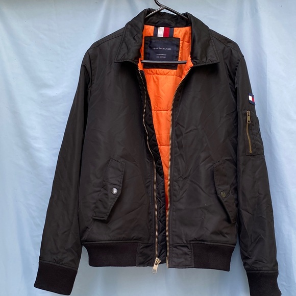 Tommy Hilfiger Black and Orange Bomber Jacket - Picture 1 of 3
